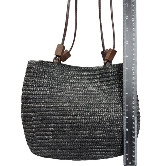 Charter Club Classics Woven Straw Shoulder Bag Black Wooden Bead Handles accents - Picture 9 of 10